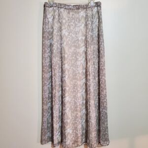 Soft Surroundings gray taupe sheer chiffon overlay abstract print maxi dress S